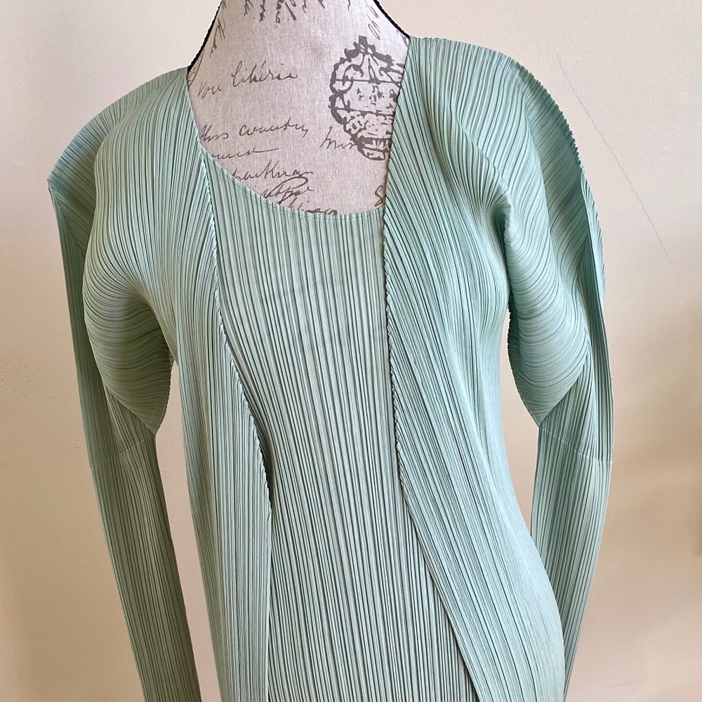 Pleats Please Issey Miyake Dress & Jacket Set – Mint Green Made in Japan, Size 3